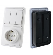 Блок 3-кл.выкл.+розетка с/з нар.Верт.10А/16А Белый SQ1813-0003