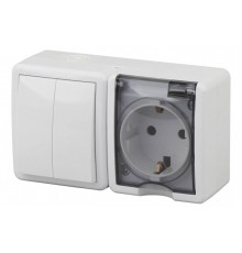 Блок 2-кл.выкл..+розетка.нар.Гориз.с/з IP54 10A/16А БВб-22-32