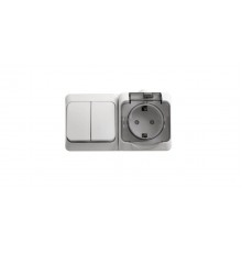 Блок 2-кл.выкл..+розетка.нар.Гориз.с/з IP54 10A/16А 11-7402-01
